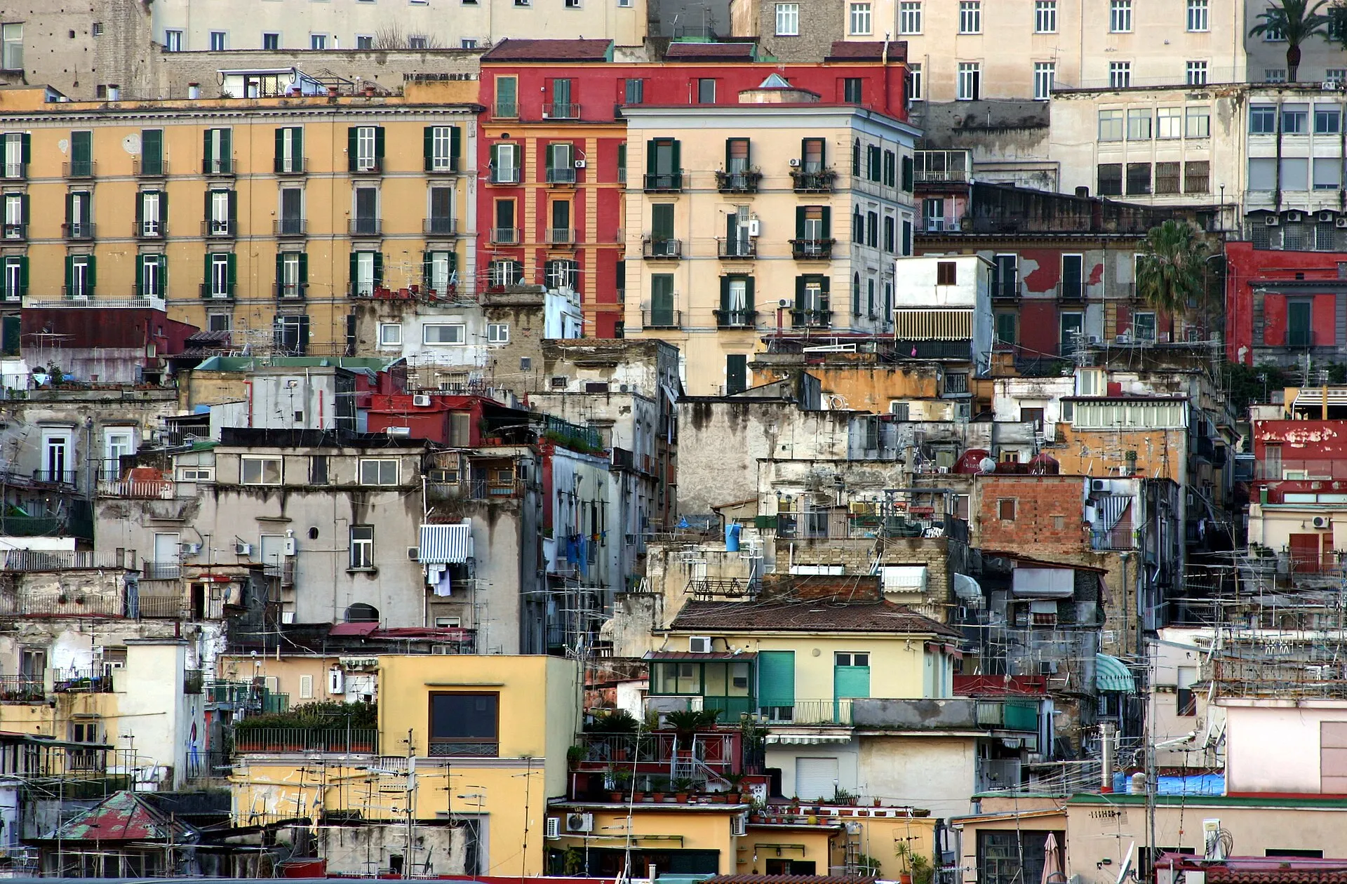 I palazzi dei Quartieri Spagnoli di Napoli accatastati sulla collina